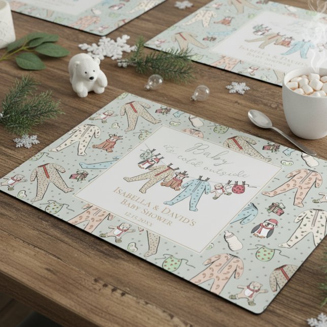 Baby It's Cold Outside Winter Baby Shower Custom Placemat (Cute Xmas Baby It's Cold Outside Gender Neutral Winter Baby Shower Party Placemats for Mother to Be.)
