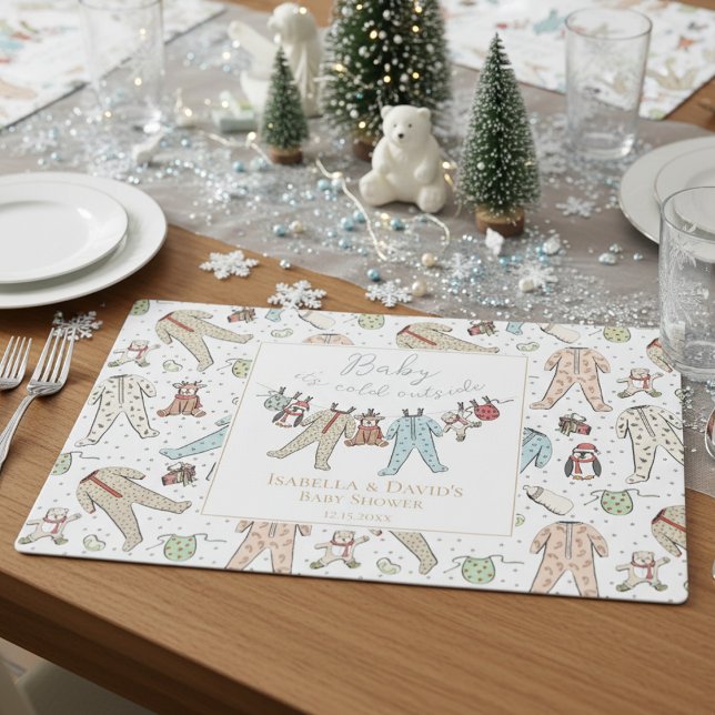 Baby It's Cold Outside Winter Baby Shower Custom Placemat (Cute Xmas Baby It's Cold Outside Gender Neutral Winter Baby Shower Party Placemats for Mother to Be.)