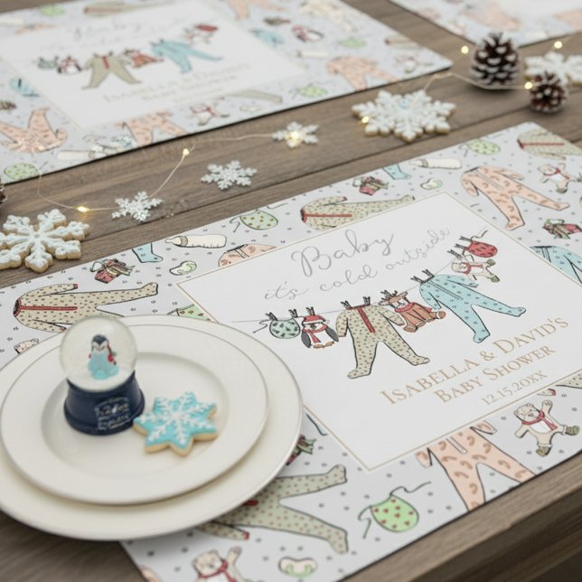 Baby It's Cold Outside Winter Baby Shower Custom Placemat (Cute Xmas Baby It's Cold Outside Gender Neutral Winter Baby Shower Party Placemats for Mother to Be.)
