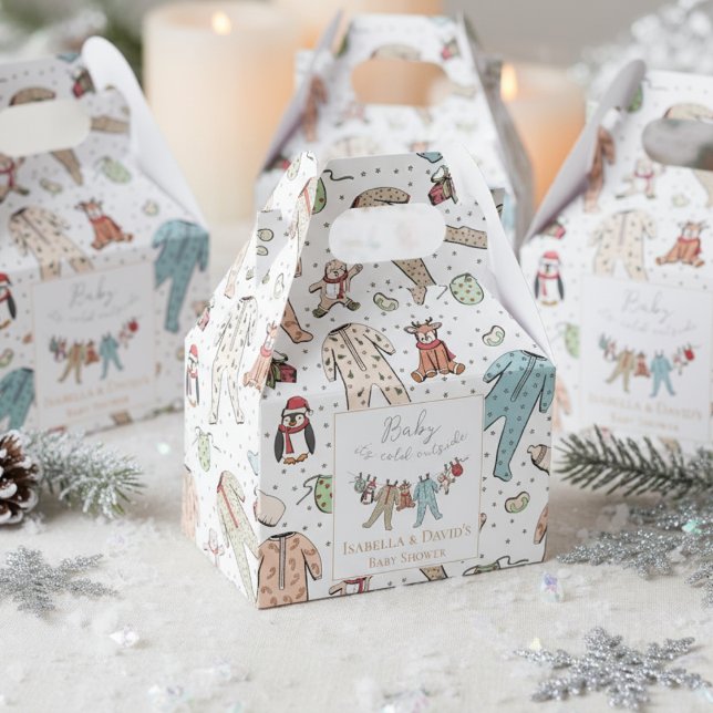 Baby Its Cold Outside Winter Baby Shower Favor Boxes (Cute White Gender Neutral Baby It's cold Outside Winter Wonderland Christmas Baby Shower Favor Boxes)