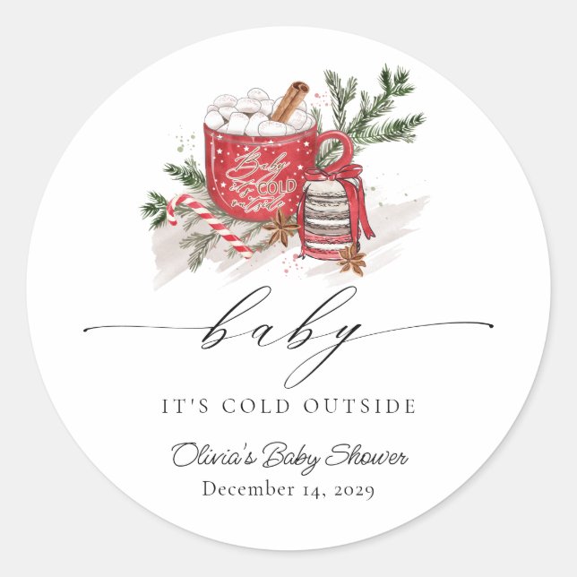 Baby It's Cold Outside Winter Baby Shower Favor  Classic Round Sticker (Front)