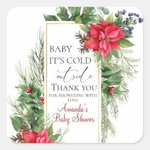 Baby Its Cold Outside Winter Baby Shower Favor Square Sticker