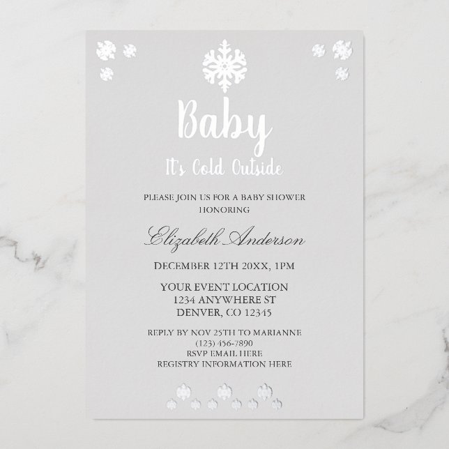 Baby It's Cold Outside Winter Baby Shower Foil Invitation (Front)