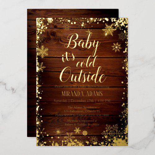 Baby its cold outside Winter Baby Shower Foil Invitation