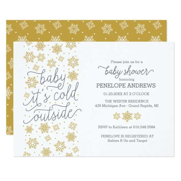 Baby It's Cold Outside Winter Baby Shower Gold Invitation