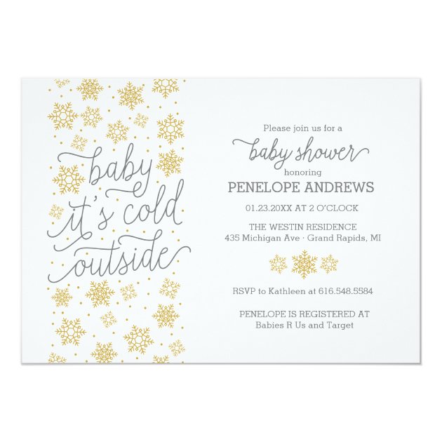 Baby It's Cold Outside Winter Baby Shower Gold Invitation