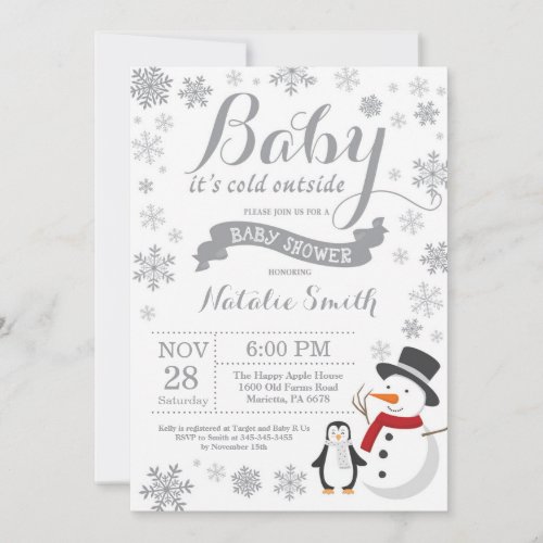 Baby Its Cold Outside Winter Baby Shower Gray Invitation