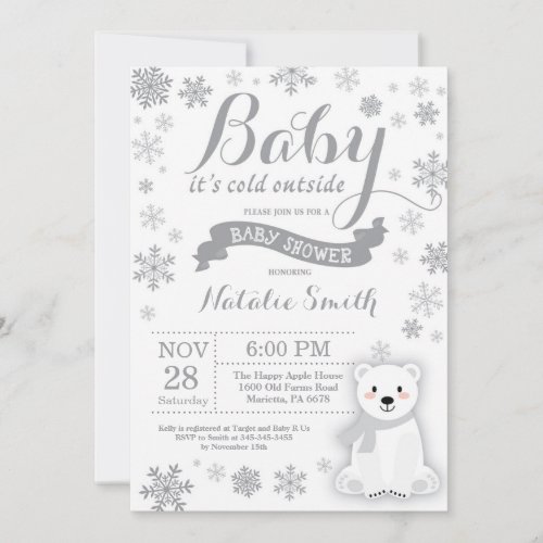Baby Its Cold Outside Winter Baby Shower Gray Invitation