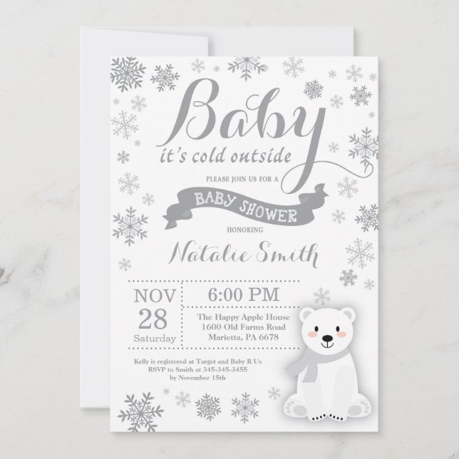 Baby Its Cold Outside Winter Baby Shower Gray Invitation (Front)