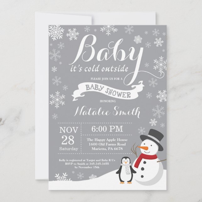Baby Its Cold Outside Winter Baby Shower Gray Invitation (Front)