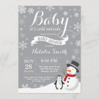 Baby Its Cold Outside Winter Baby Shower Gray Invitation