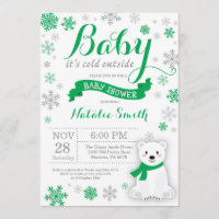 Baby Its Cold Outside Winter Baby Shower Green Invitation