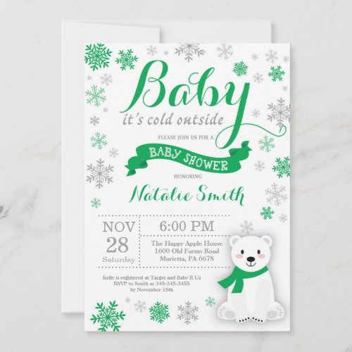 Baby Its Cold Outside Winter Baby Shower Green Invitation