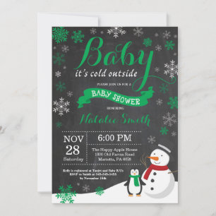 Baby Its Cold Outside Winter Baby Shower Green Invitation