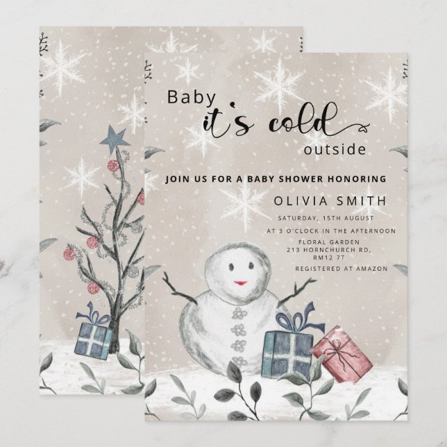Baby it's cold outside winter baby shower invitation (Front/Back)