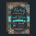 Baby Its Cold Outside Winter Baby Shower Invitation<br><div class="desc">Baby Its Cold Outside Winter Baby Shower Invitation. Boy or Girl Baby Shower Invitation. Winter Holiday Baby Shower Invite. Aqua and White Snowflakes. Rustic Wood and Chalkboard Background. For further customization,  please click the "Customize it" button and use our design tool to modify this template.</div>