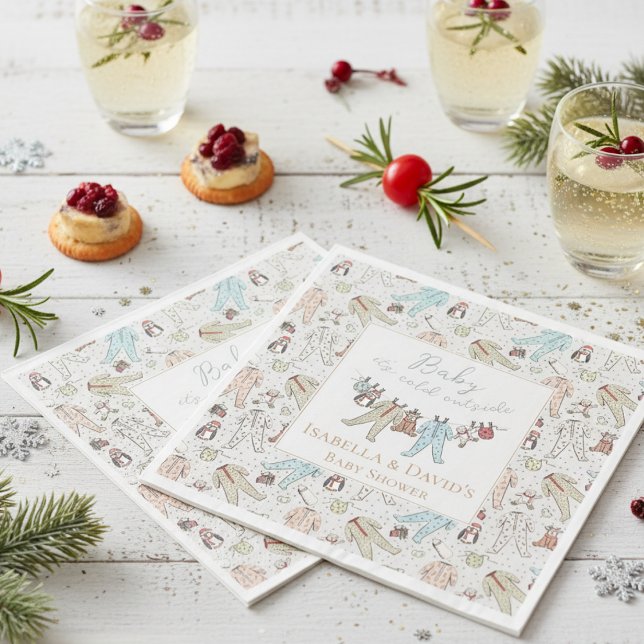 Baby Its Cold Outside Winter Baby Shower Napkins (Cute Baby It's Cold Outside Winter Wonderland Christmas Baby Shower Paper Napkins for Mother to Be.)