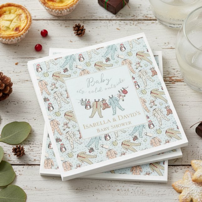 Baby Its Cold Outside Winter Baby Shower Napkins (Cute Baby It's Cold Outside Winter Wonderland Christmas Baby Shower Paper Napkins for Mother to Be.)