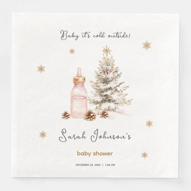 Baby it's cold outside Winter Baby Shower Paper Dinner Napkins (Front)