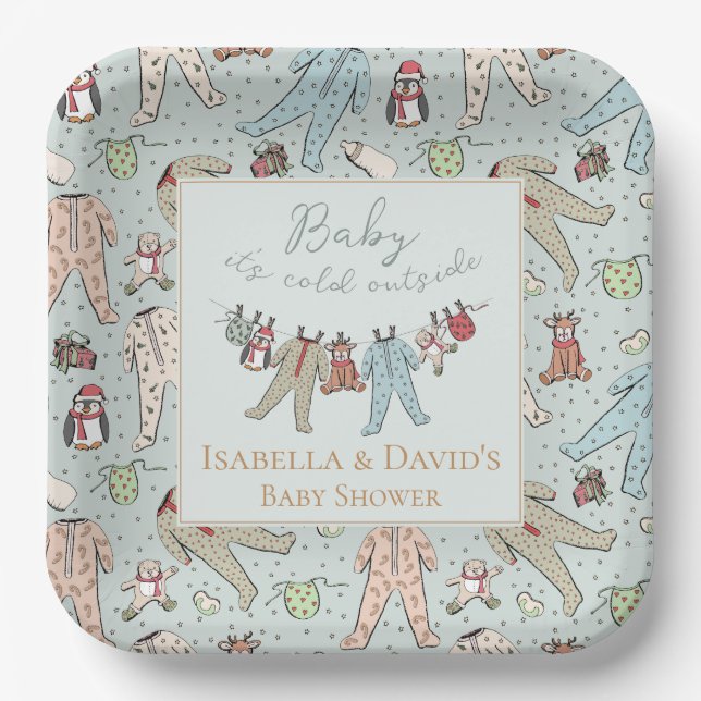 Baby Its Cold Outside Winter Baby Shower Paper Plates (Front)
