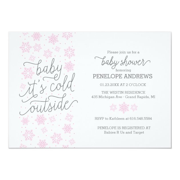 Baby It's Cold Outside Winter Baby Shower Pink Invitation