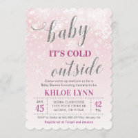 Baby Its Cold Outside Winter Baby Shower Pink Girl Invitation