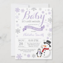 Baby Its Cold Outside Winter Baby Shower Purple Invitation