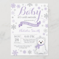 Baby Its Cold Outside Winter Baby Shower Purple Invitation