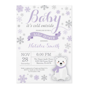 Baby Its Cold Outside Winter Baby Shower Purple Invitation