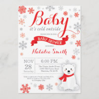 Baby Its Cold Outside Winter Baby Shower Red Invitation