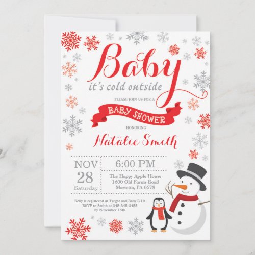 Baby Its Cold Outside Winter Baby Shower Red Invitation