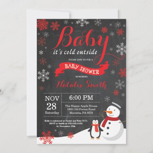 Baby Its Cold Outside Winter Baby Shower Red Invitation