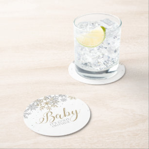 Baby It's Cold Outside Winter Baby Shower Round Paper Coaster