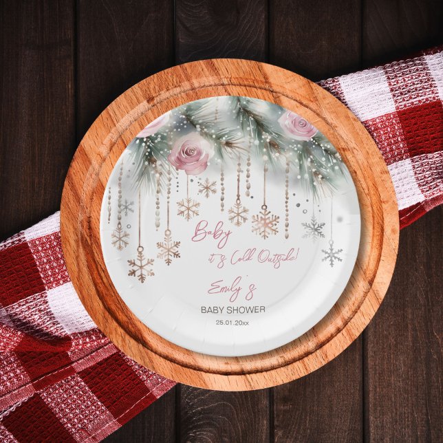 Baby its cold outside winter baby shower tableware paper plates (Baby its cold outside winter baby shower tableware personalized template paper plates)