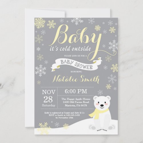 Baby Its Cold Outside Winter Baby Shower Yellow Invitation