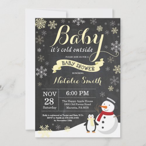 Baby Its Cold Outside Winter Baby Shower Yellow Invitation