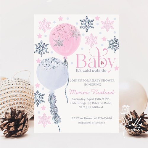 Baby Its Cold Outside Winter Balloons Baby Shower Invitation