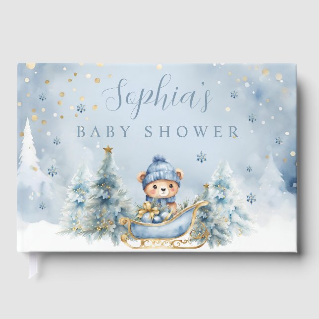 Baby It's Cold Outside Winter Bear Baby Shower Guest Book (Front)