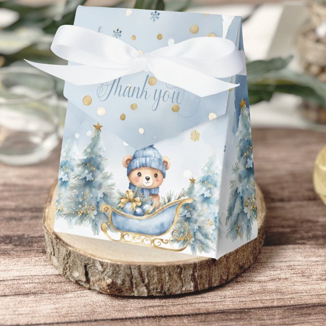 Baby It's Cold Outside Winter Bear │Blue Gold Favor Boxes (Creator Uploaded)