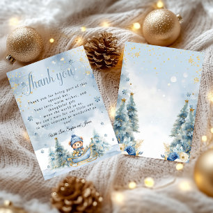 Baby It's Cold Outside Winter Bear │Blue Gold Thank You Card