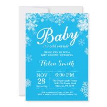Baby its Cold Outside Winter Blue Boy Baby Shower Invitation