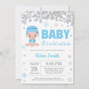 Baby its Cold Outside Winter Blue Boy Baby Shower Invitation
