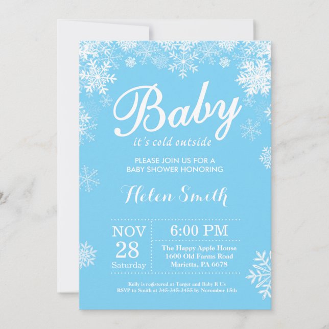 Baby its Cold Outside Winter Blue Boy Baby Shower Invitation (Front)