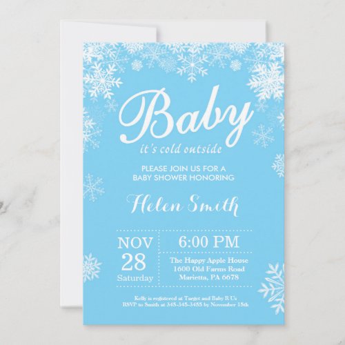 Baby its Cold Outside Winter Blue Boy Baby Shower Invitation