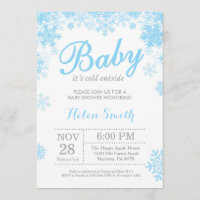 Baby its Cold Outside Winter Blue Boy Baby Shower Invitation