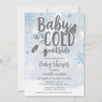 Baby It's Cold Outside Winter Blue Boy Baby Shower Invitation