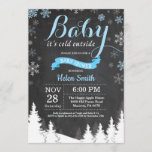Baby its Cold Outside Winter Blue Boy Baby Shower Invitation<br><div class="desc">Baby its Cold Outside Winter Baby Shower invitation. Blue and White Snowflake. Boy Baby Shower Invitation. Winter Holiday Baby Shower Invite. Chalkboard Background. Woodland Trees Forest Mountain. For further customization,  please click the "Customize it" button and use our design tool to modify this template.</div>