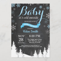 Baby its Cold Outside Winter Blue Boy Baby Shower Invitation