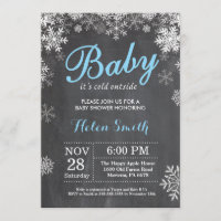 Baby its Cold Outside Winter Blue Boy Baby Shower Invitation