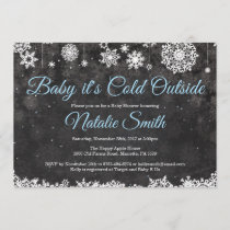 Baby Its Cold Outside Winter Blue Boy Baby Shower Invitation
